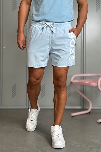 Мужские голубые шорты Hugo Boss logo-print   