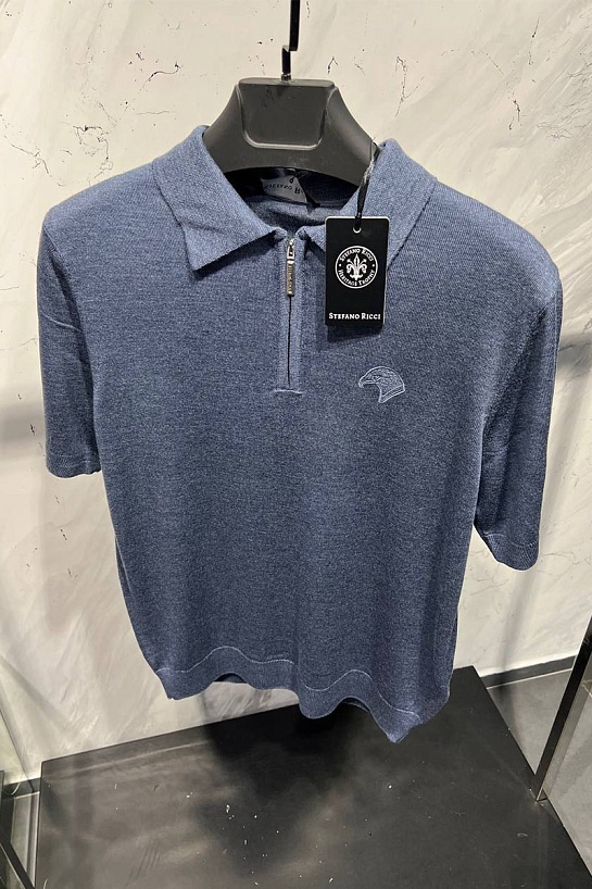 Мужское поло Stefano Ricci Eagle zip-neck - Indigo