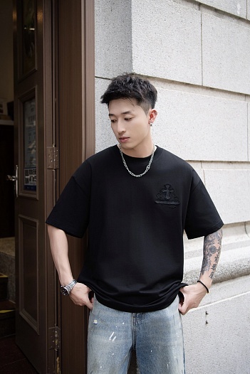 Чёрная оверсайз футболка Chrome Hearts Premium   