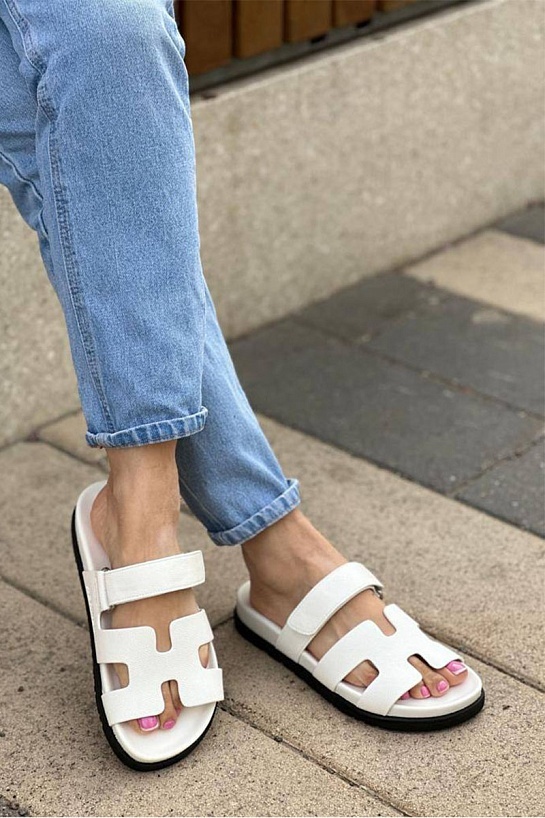 Женские кожаные сандалии Hermes Chypre - White