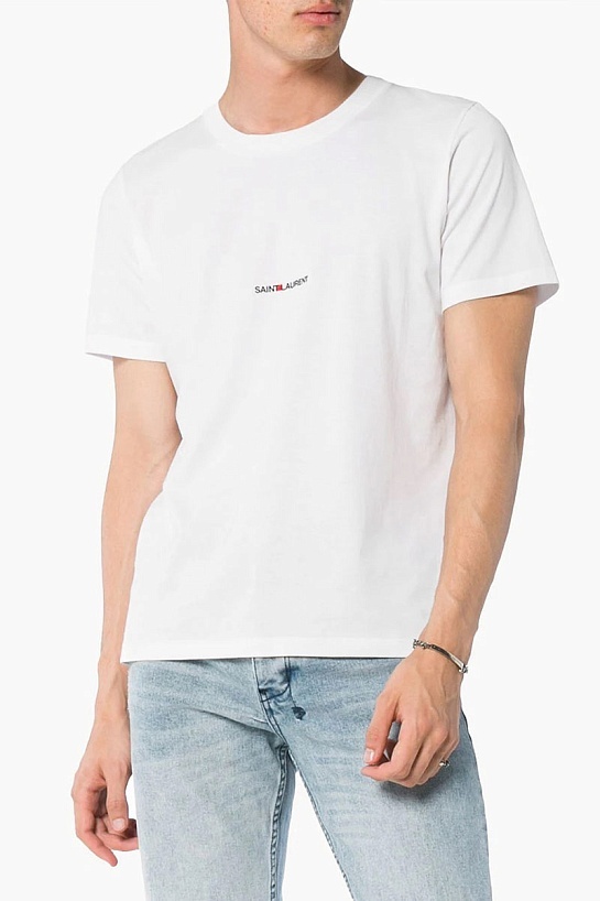 Мужская белая футболка Saint Laurent logo-print