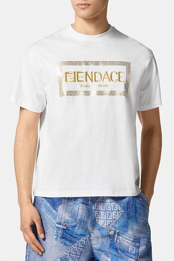 Белая футболка Collaboration Fendi x Versace Fendace Logo   