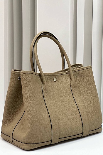 Женская кожаная сумка Hermes Garden Party Premium 36x26x17 см - Grey   