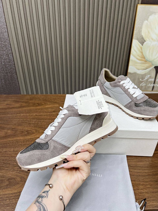 Женские замшевые кроссовки Brunello Cucinelli - Grey