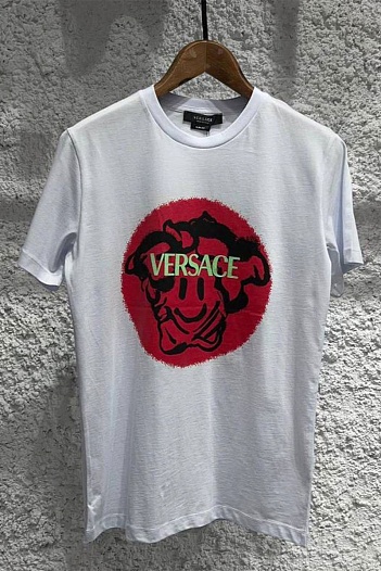 Белая мужская футболка Versace Medusa Smiley logo   