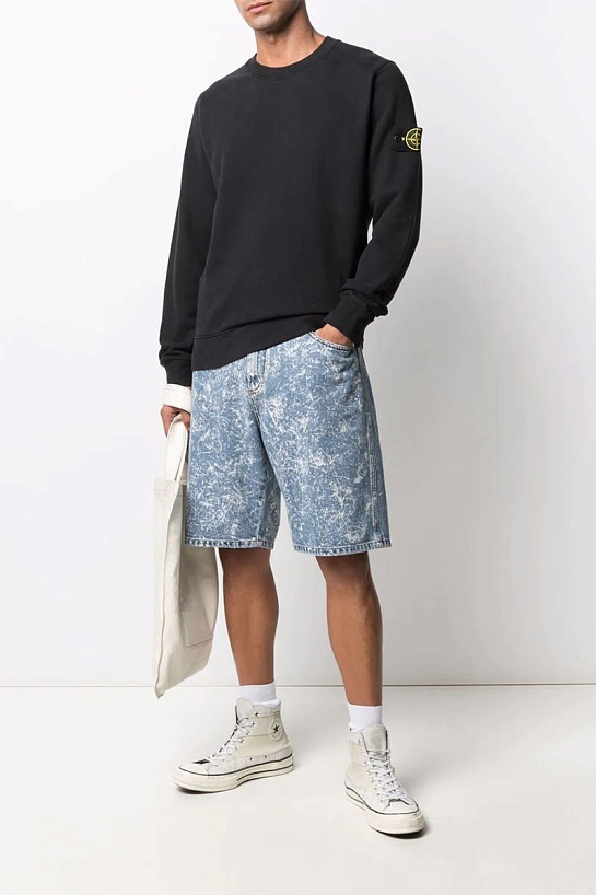 Мужской чёрный свитшот Stone Island с патчем на плече