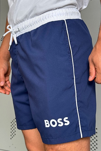 Мужские синие шорты Hugo Boss logo-print   
