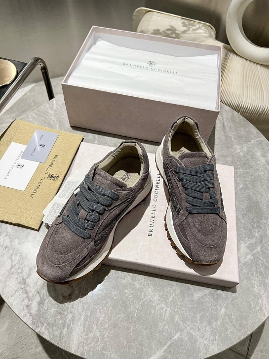 Женские замшевые кроссовки Brunello Cucinelli Monili Premium - Grey