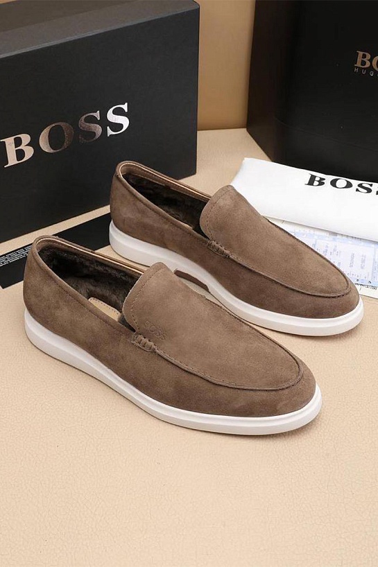 Замшевые лоферы с мехом Hugo Boss