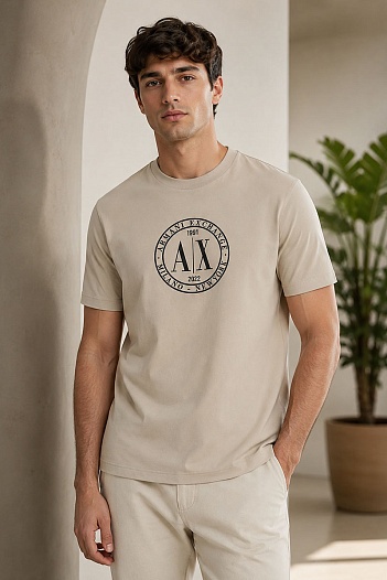 Футболка бежевого цвета Armani Exchange black logo   