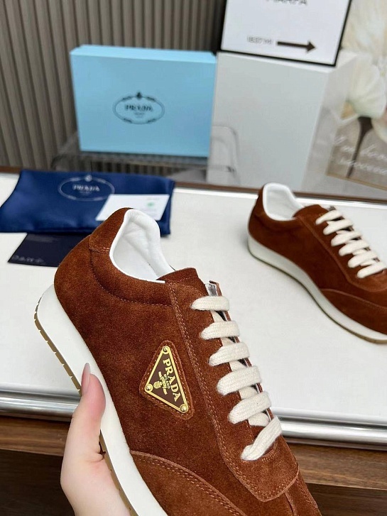 Женские замшевые кроссовки Prada Premium - Brown