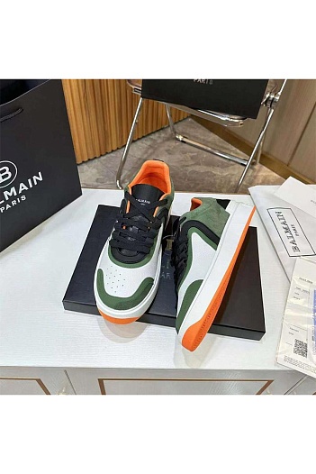 Кожаные кроссовки Balmain B-Skate Low-Top - White / Green   