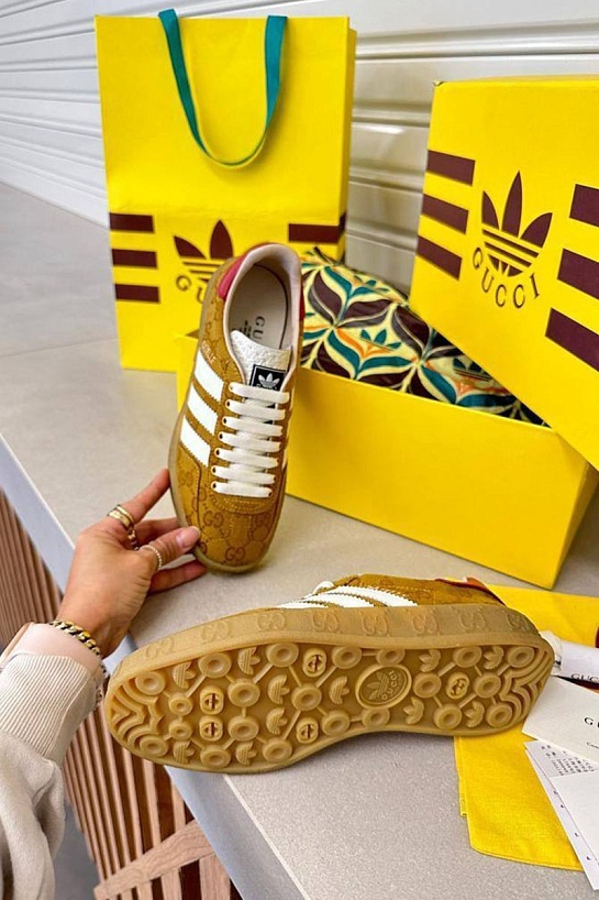 Женские кроссовки Gucci x Adidas Gazelle Collaboration - Brown