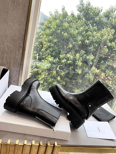 Женские чёрные кожаные ботинки Celine Premium   