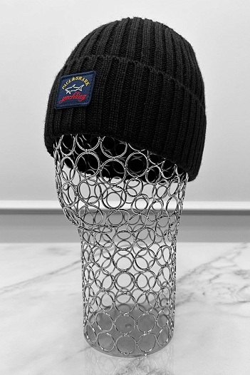 Мужская чёрная шапка Paul & Shark wool ribbed   