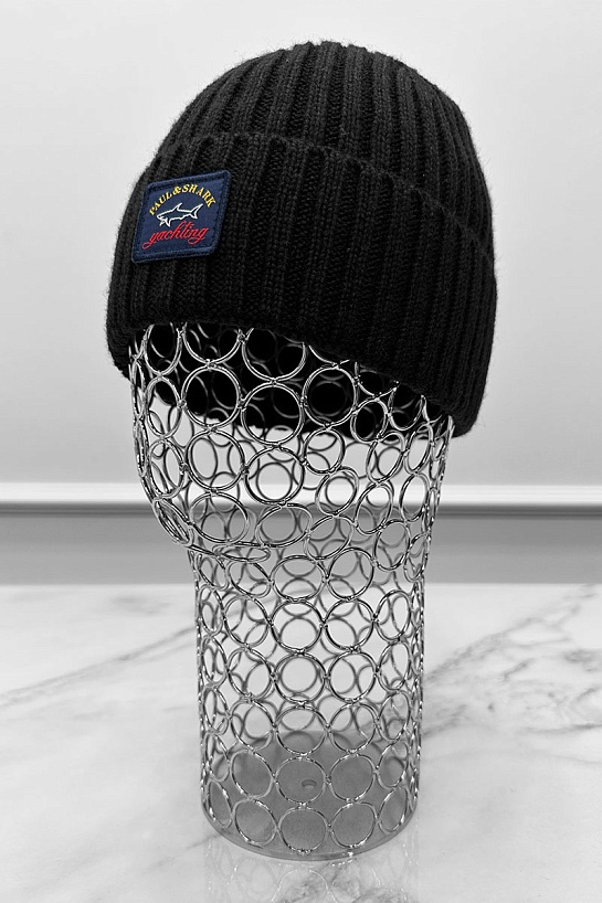 Мужская чёрная шапка Paul & Shark wool ribbed