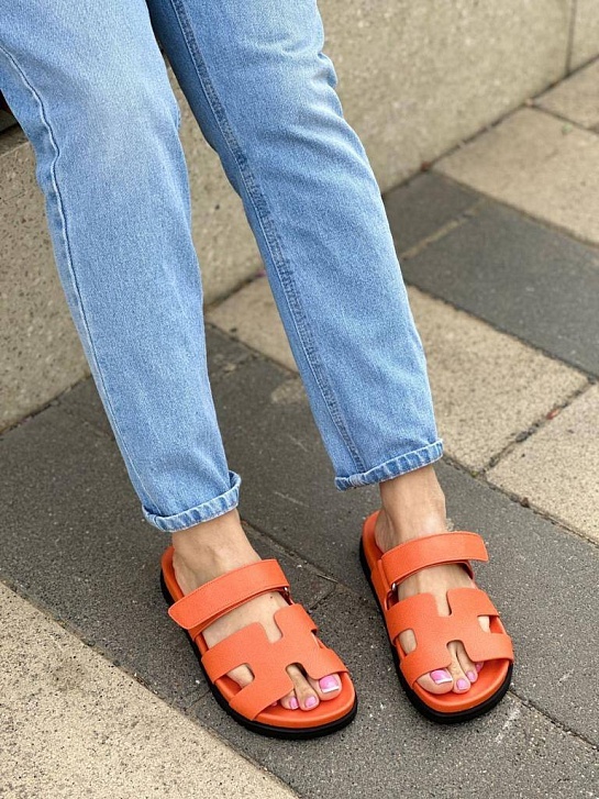 Женские кожаные сандалии Hermes Chypre - Orange