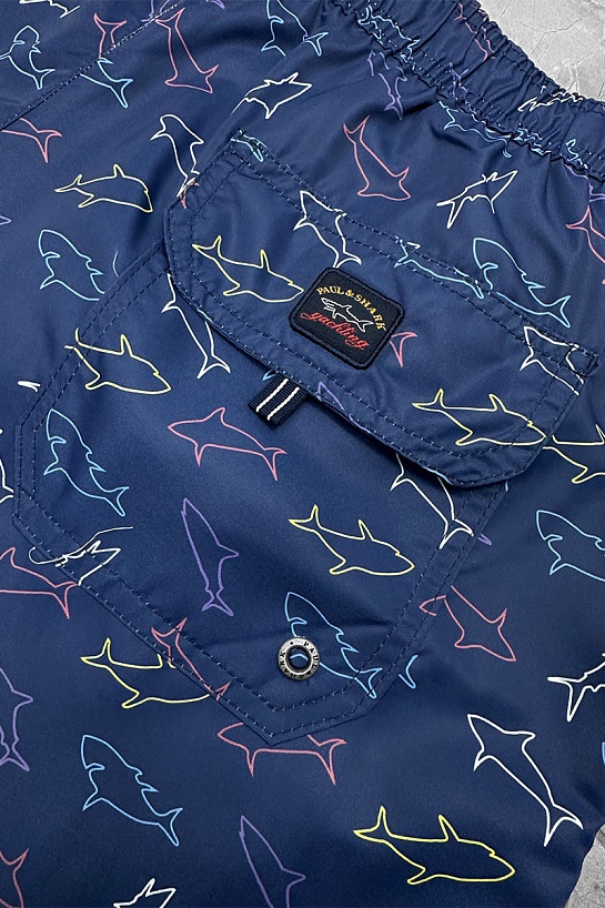 Мужские тёмно-синие шорты Paul & Shark shark-print