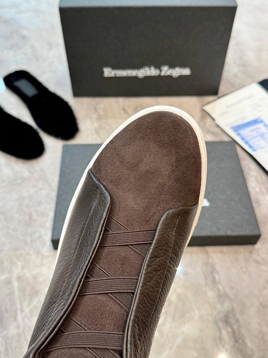 Кроссовки с мехом Ermenegildo Zegna Triple Stitch - Brown