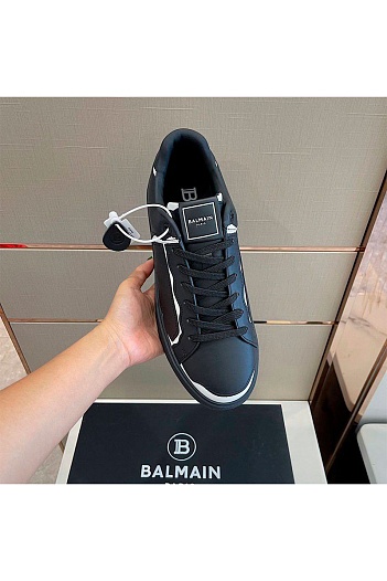 Чёрные кожаные кроссовки Balmain   