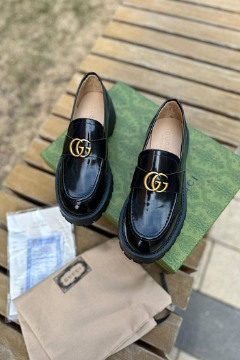 Женские кожаные лоферы Gucci Horsebit - Black   