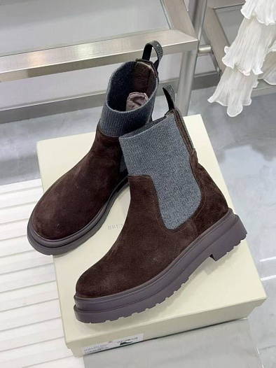 Женские замшевые сапоги Brunello Cucinelli premium - Brown   
