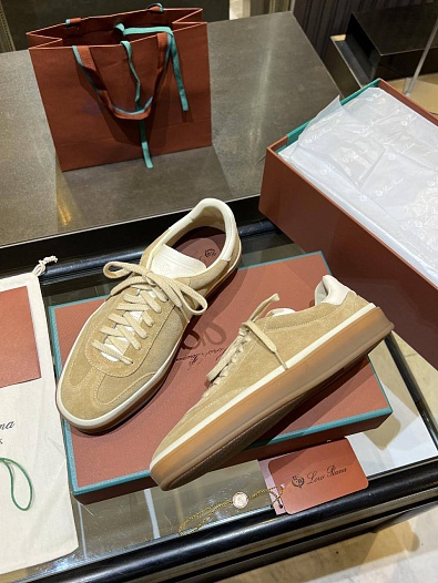 Женские замшевые кроссовки Loro Piana Premium - Beige   
