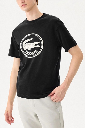 Чёрная футболка Lacoste logo-print   