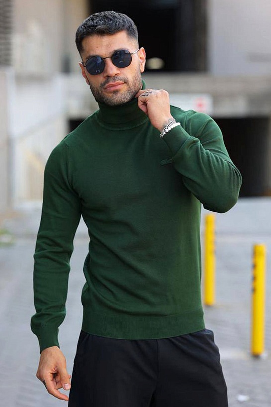 Мужская зелёная водолазка Lacoste logo-patch