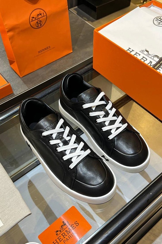 Женские кожаные кроссовки Hermes Premium - Black