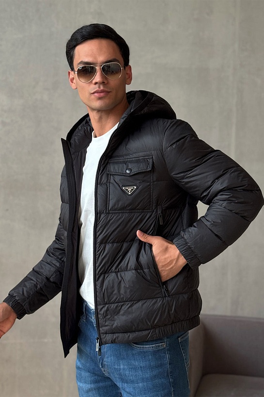 Мужской пуховик Prada logo-plaque - Black