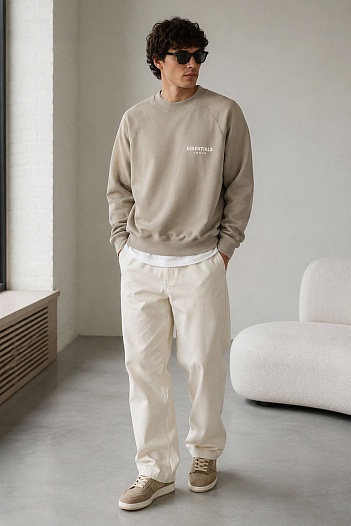 Бежевый свитшот Fear Of God Essentials Flocked Logo   