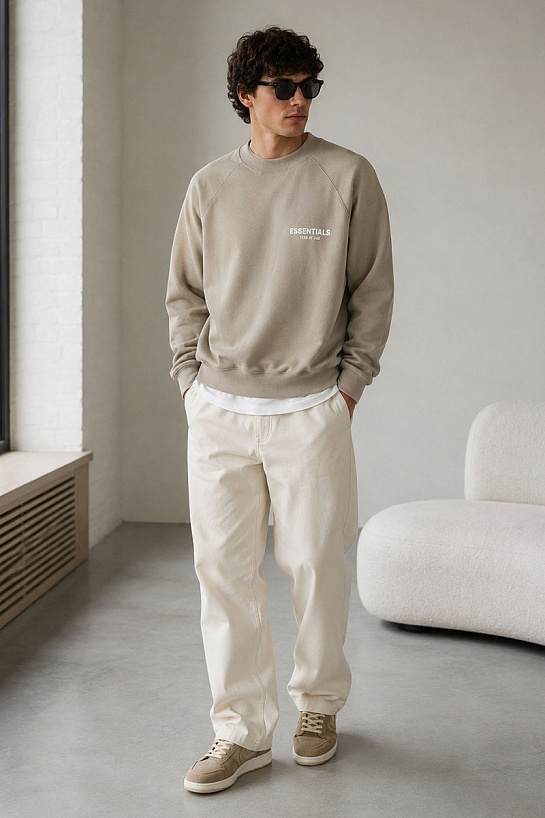 Бежевый свитшот Fear Of God Essentials Flocked Logo
