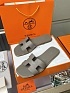 Женские кожаные шлёпанцы Hermes Premium - Grey