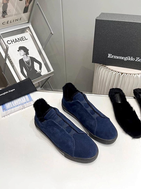 Кроссовки с мехом Ermenegildo Zegna Triple Stitch - Navy