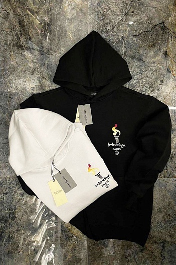 Оверсайз худи Balenciaga Paris Olympics Flame embroidered-logo   