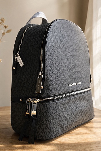 Кожаный чёрный рюкзак Michael Kors 32x27 см   