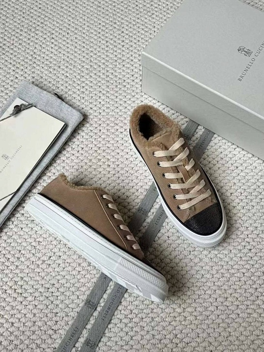 Женские кроссовки с мехом Brunello Cucinelli Premium - Beige