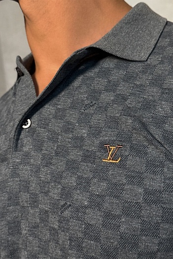 Мужское брендовое поло Louis Vuitton серого цвета   