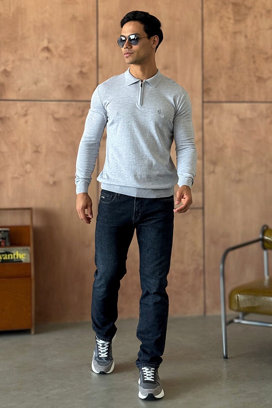 Поло с длинным рукавом Brioni zip-neck - Grey