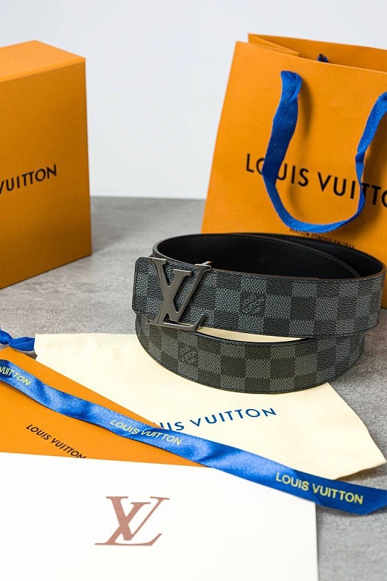 Кожаный ремень Louis Vuitton Initiales Damier Graphite (длина 85 - 115 см)