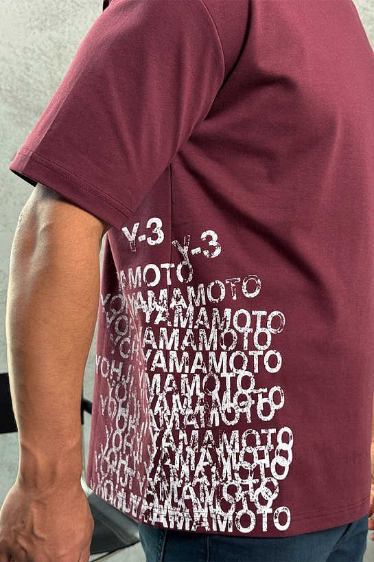 Мужская бордовая футболка Y-3 Yohji Yamamoto