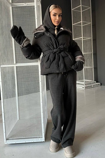 Темно-серый женский костюм тройка на флисе Loro Piana   