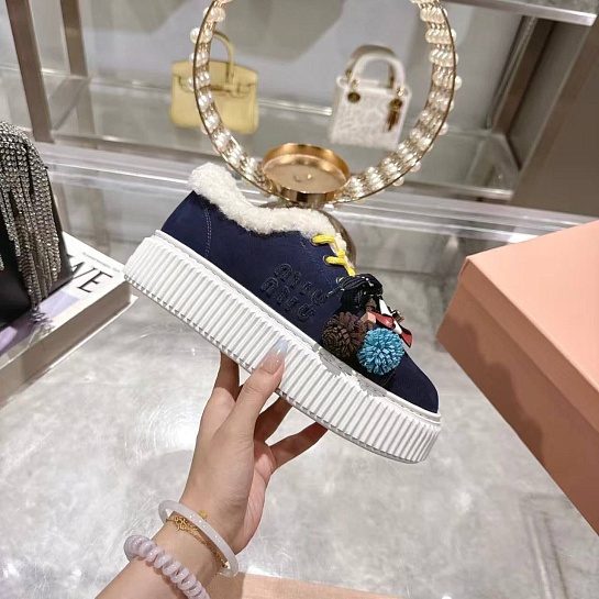 Женские замшевые кроссовки с мехом MIU MIU premium