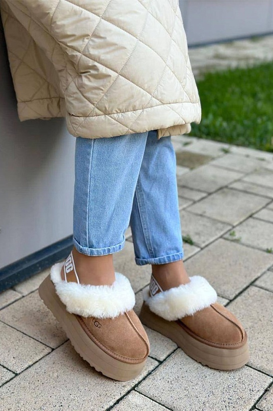 Замшевые женские слиперы с мехом UGG Funkette Platform