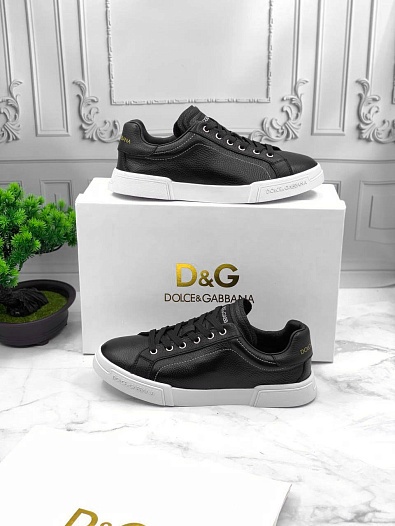 Кожаные кроссовки Dolce & Gabbana Portofino - Black / White   
