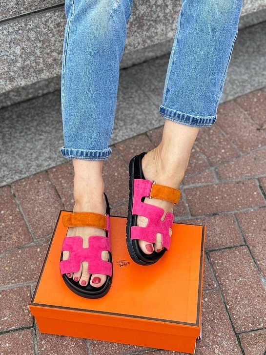 Женские замшевые сандалии Hermes Chypre - Pink / Orange