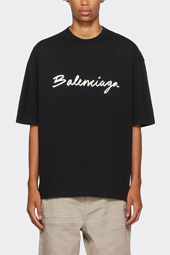 Футболка чёрного цвета Balenciaga script logo   