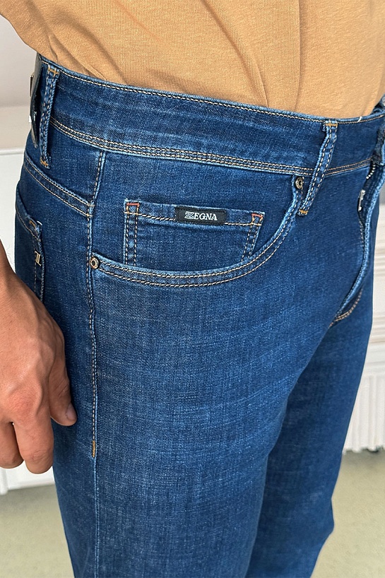 Мужские джинсы тёмно-синего цвета Zegna regular fit