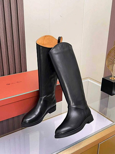 Женские кожаные сапоги Loro Piana premium - Black   